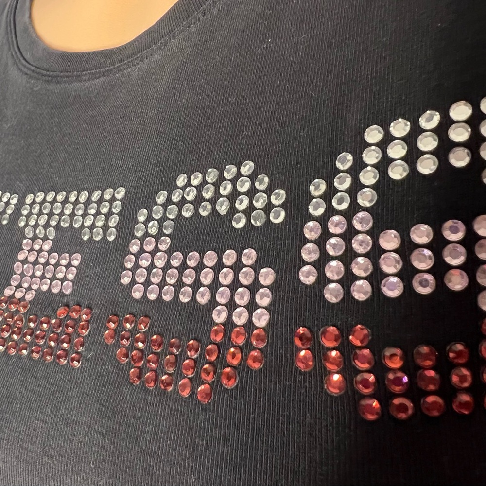 Guess jeans tshirt bling rhinestone ombré crystals black pink red silver 2000s - Picture 5 of 8